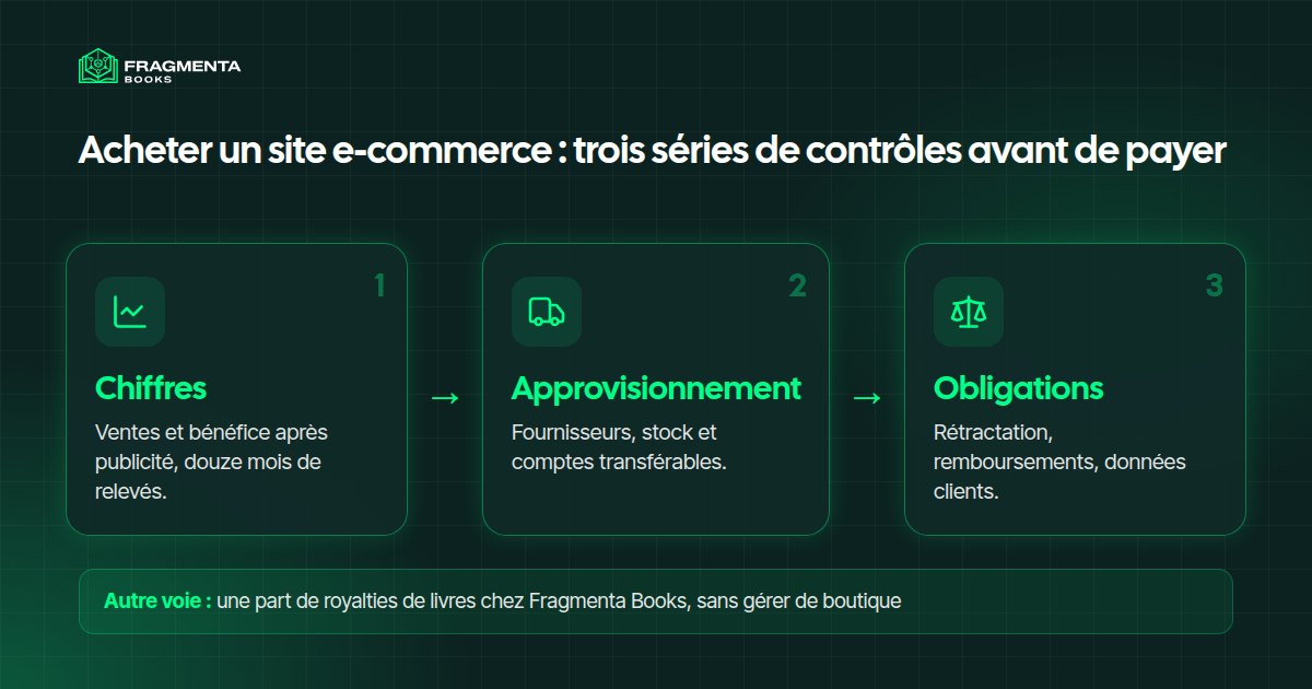 Site e-commerce à vendre : que vérifier avant d’acheter, trois séries de contrôles avant de payer : chiffres, approvisionnement et obligations légales