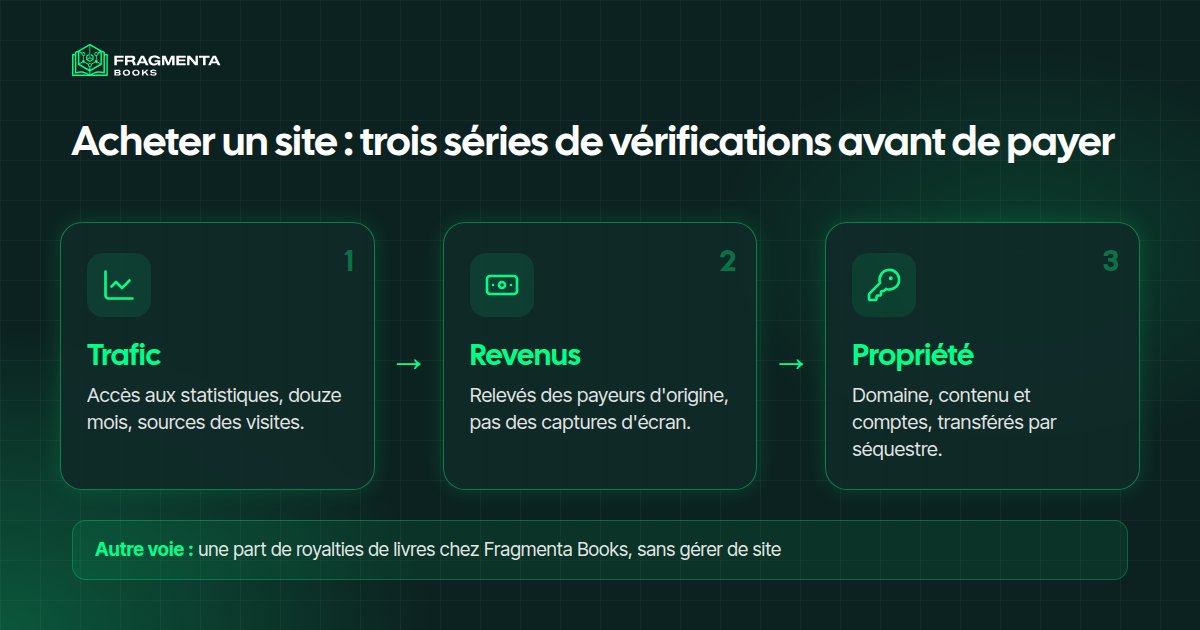 Site internet à vendre : que vérifier avant d’acheter, trois groupes de contrôles avant de payer : trafic, revenus et propriété