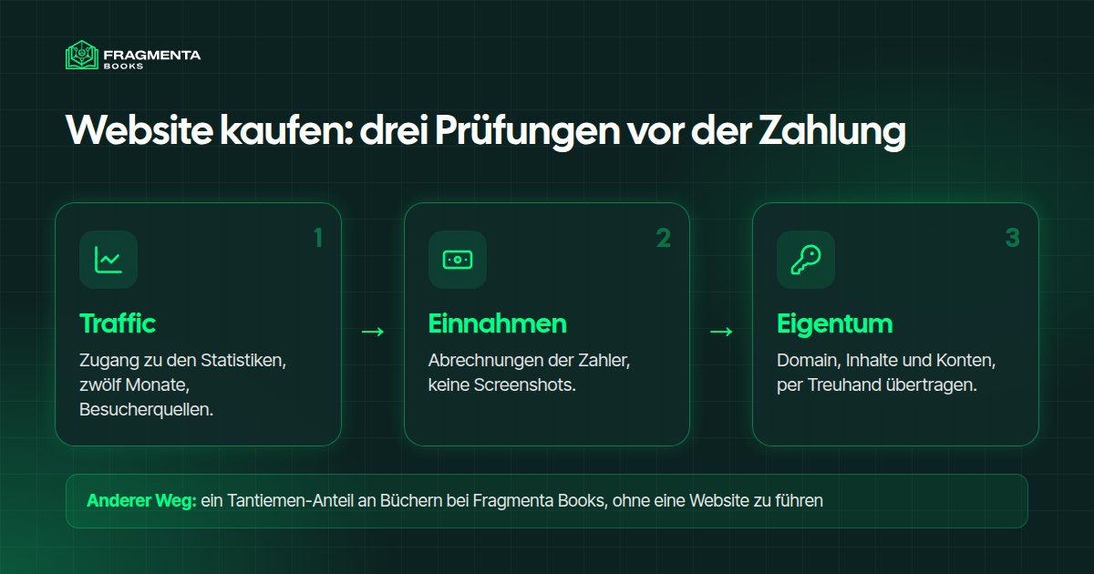 Website kaufen: was Sie vor der Zahlung prüfen, in drei Gruppen: Traffic, Einnahmen und Eigentum
