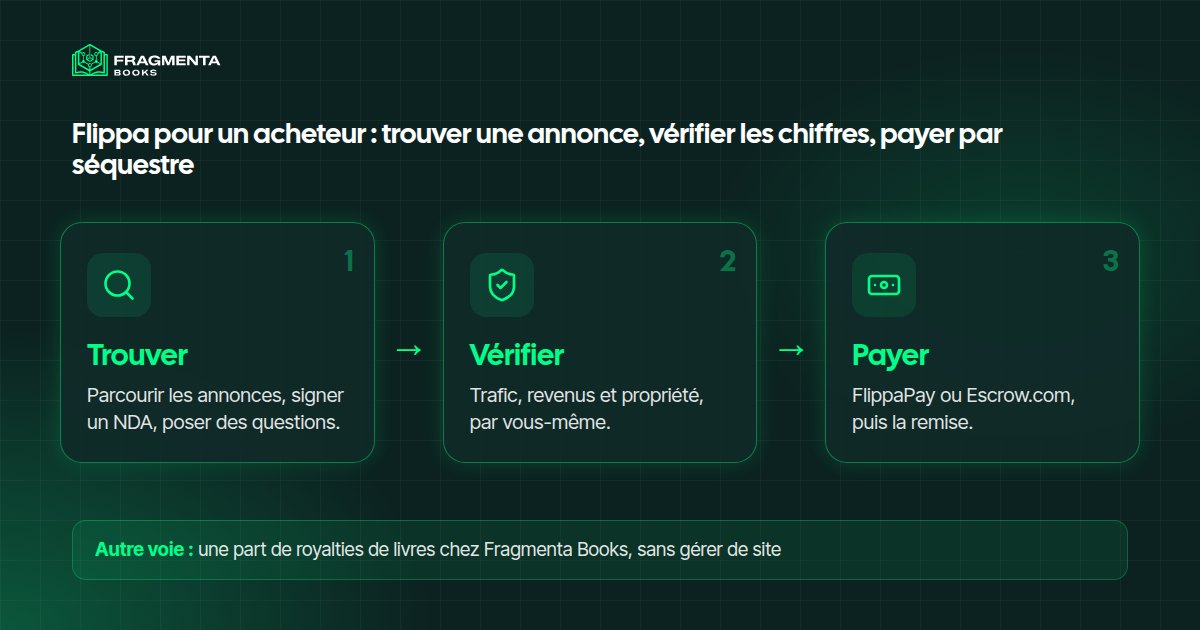 Comment fonctionne Flippa pour un acheteur : trouver une annonce, vérifier les chiffres, payer par séquestre
