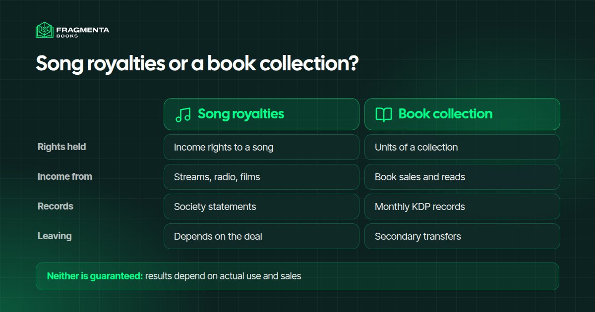 Song royalties or participation in a book collection, compared