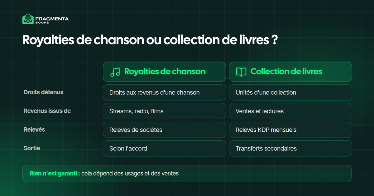 Royalties d'une chanson ou participation à une collection de livres, comparées